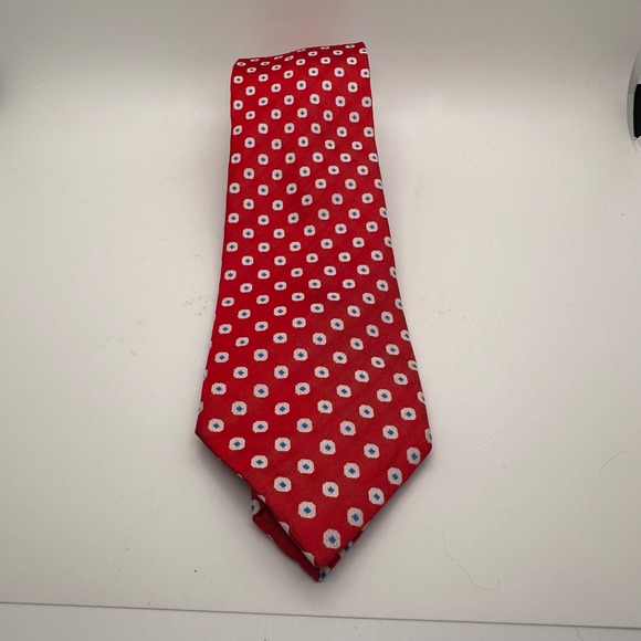 Geoffrey Beene Necktie Red White Blue‎ Geometric Silk Business Career Formal - Picture 1 of 9